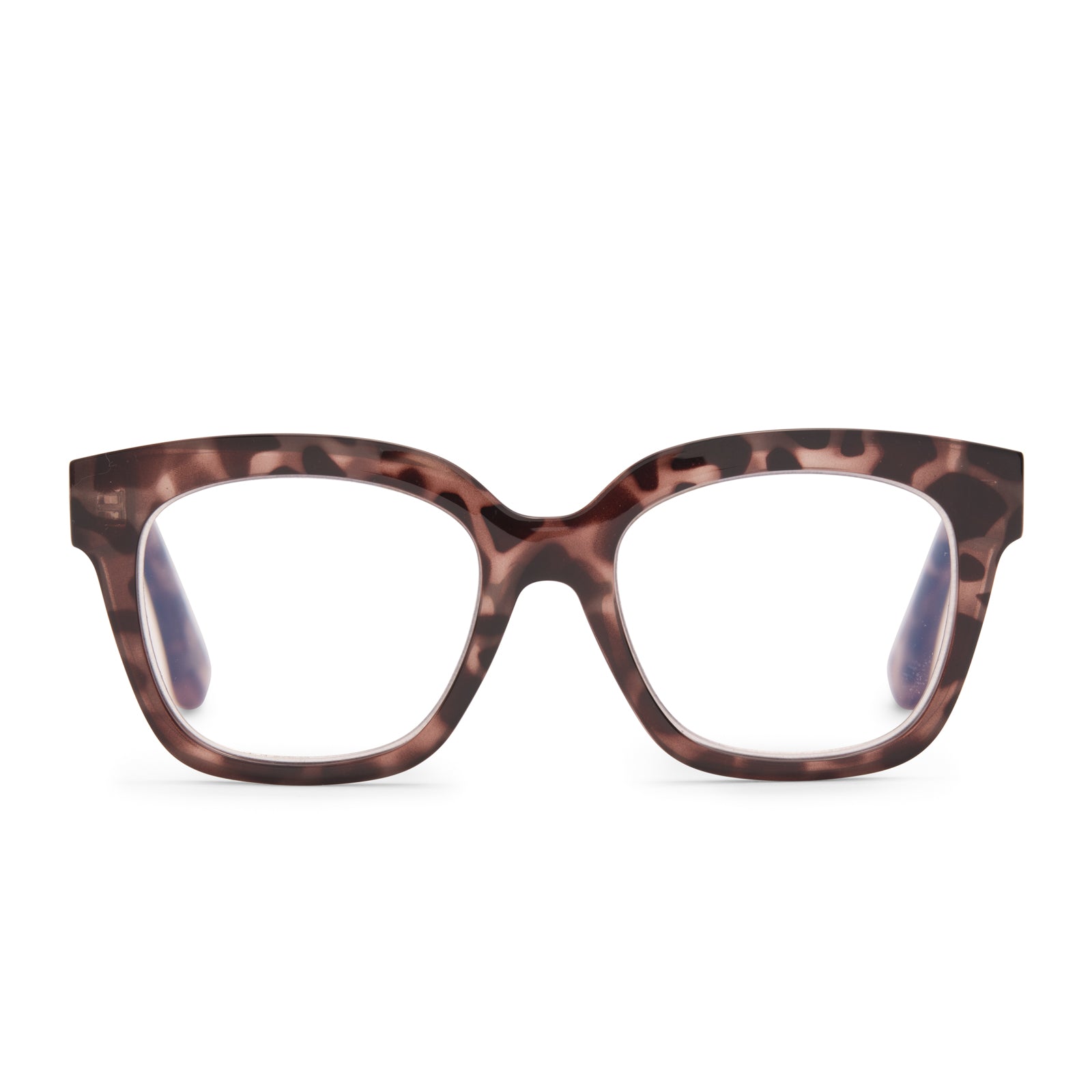 AVA - BEIGE TORTOISE + BLUE LIGHT READERS front