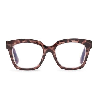 AVA - BEIGE TORTOISE + BLUE LIGHT READERS front