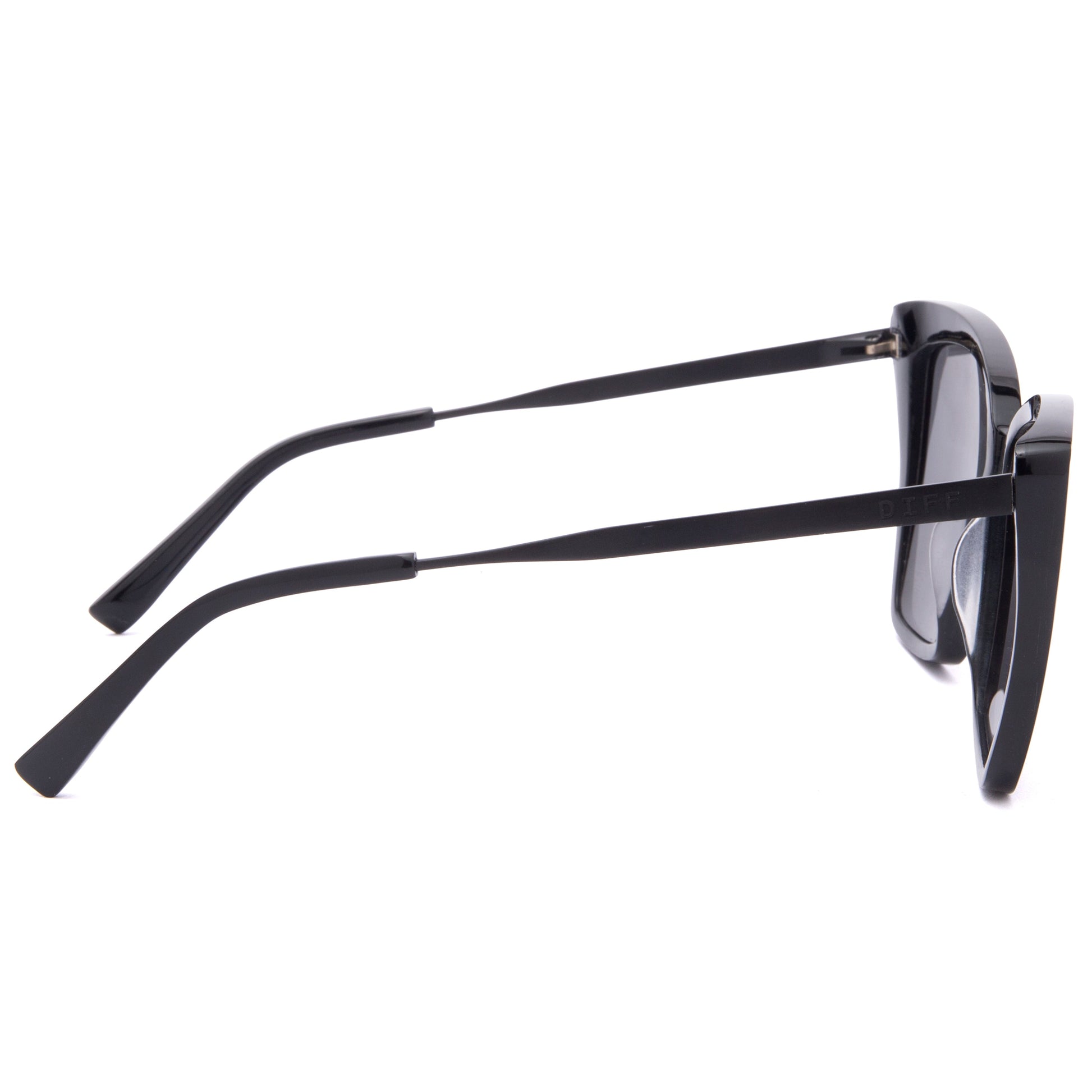 diff eyewear becky ii black frame dark smoke polarized sunglasses side view