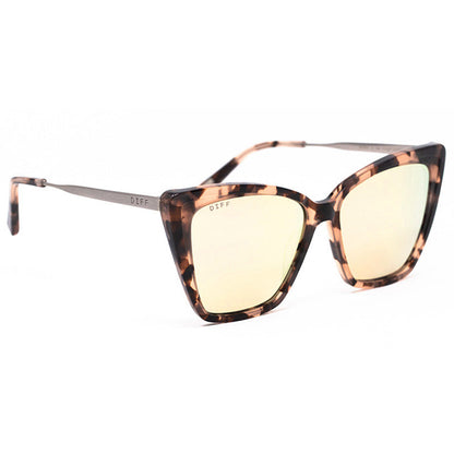 diff eyewear becky ii himalayan tortoise frame taupe flash mirror polarized sunglasses angled view