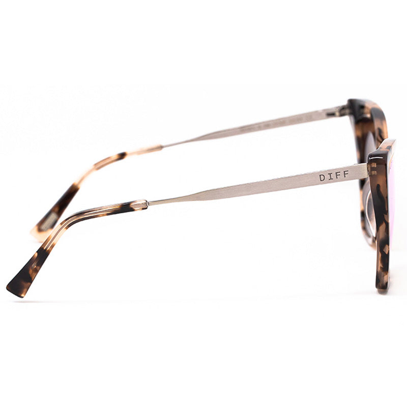 diff eyewear becky ii himalayan tortoise frame taupe flash mirror polarized sunglasses side view