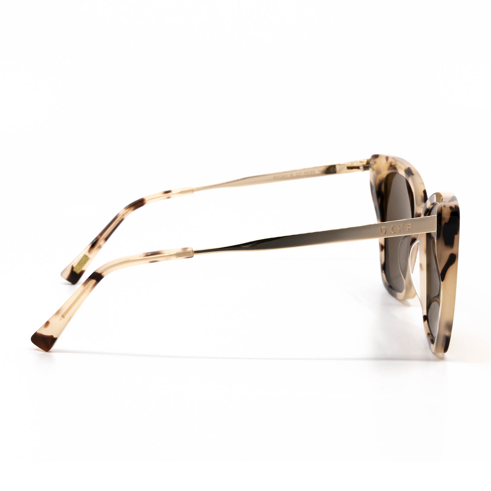 Becky II sunglasses with cream tortoise frame and pink mirror lens- side view