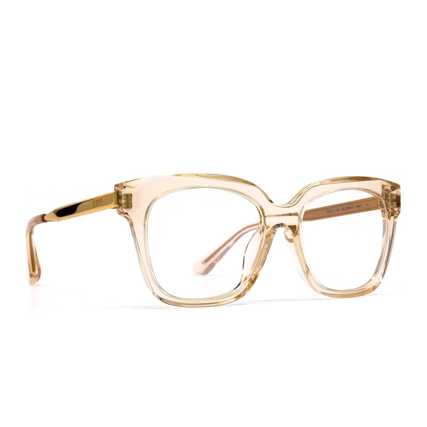 Bella rx eye glasses with blush crystal frame and blue light technology- angle view