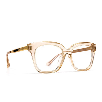 Bella rx eye glasses with blush crystal frame and blue light technology- angle view