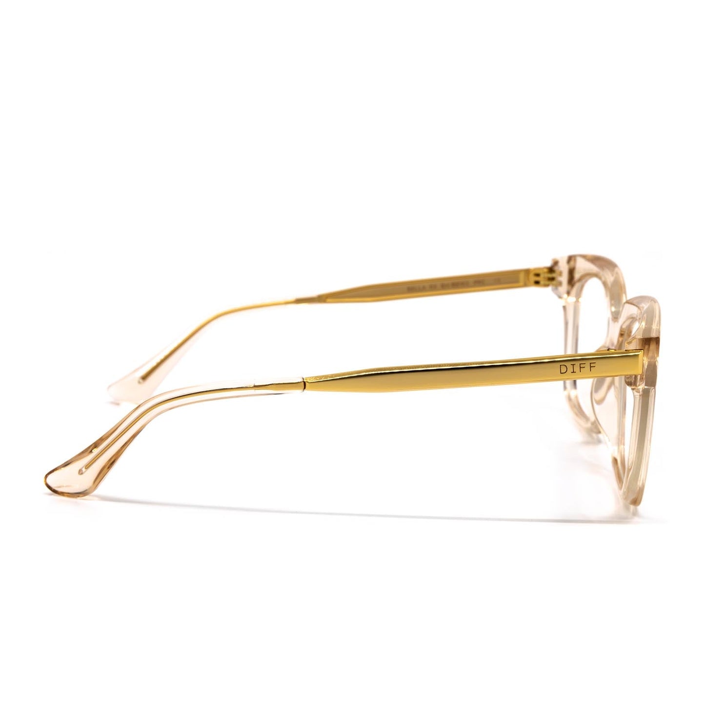 Bella rx eye glasses with blush crystal frame and blue light technology- side view