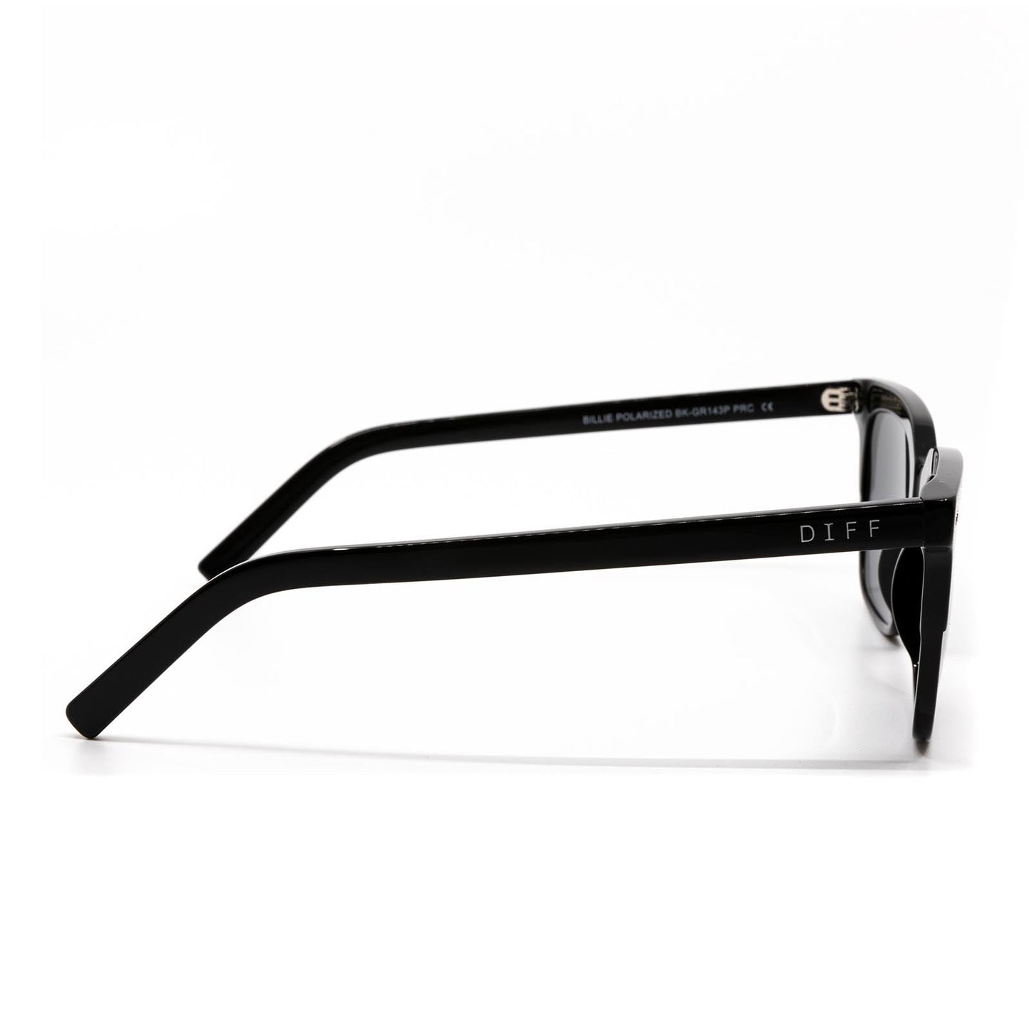 Billie sunglasses with black frame and grey polarized lens- side view