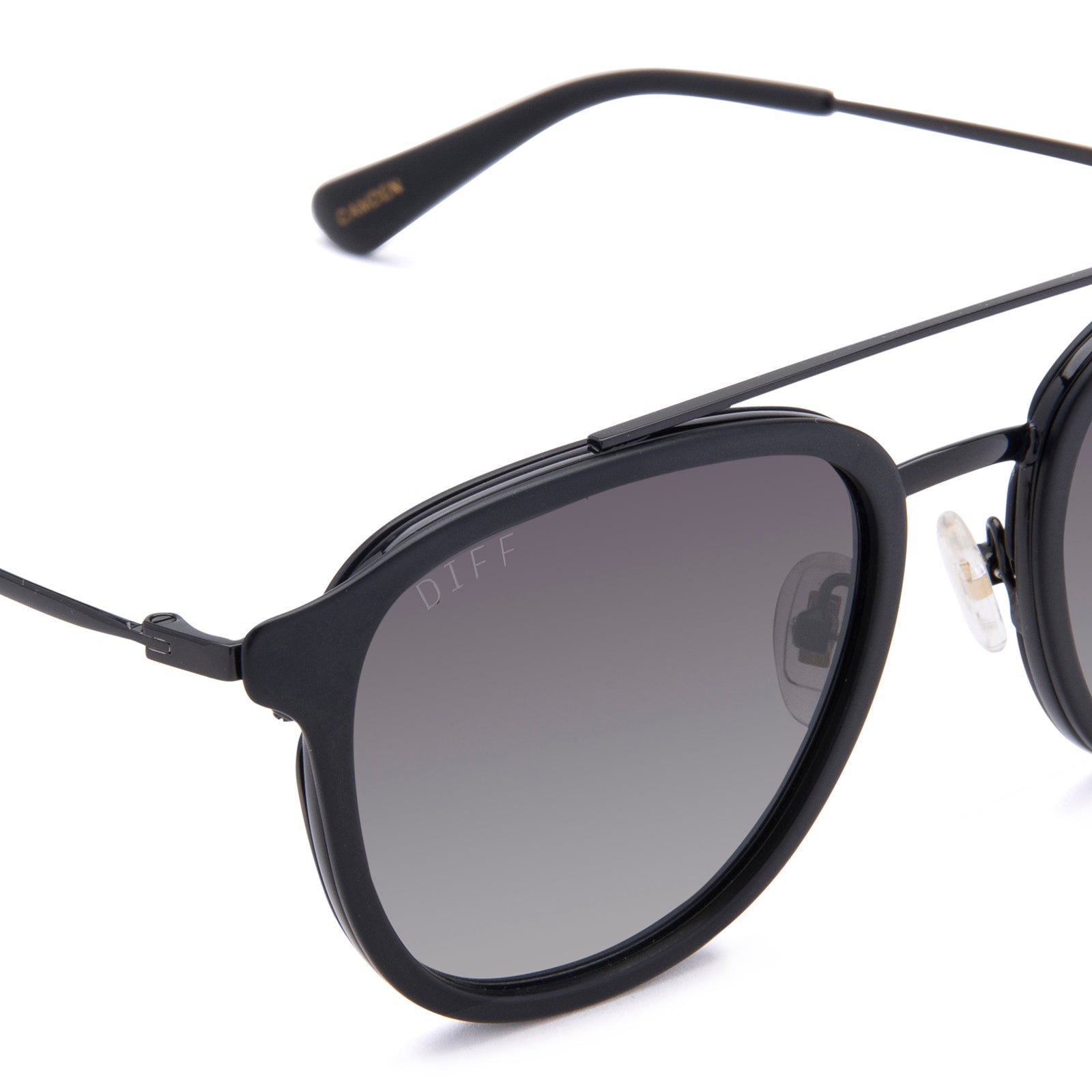 diff eyewear camden matte black grey gradient polarized sunglasses detailed view