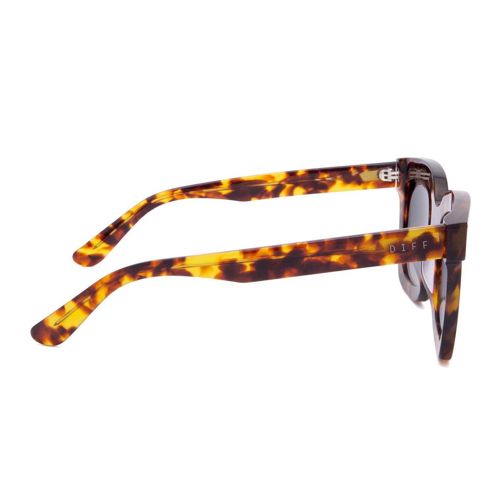 diff eyewear carson amber tortoise frame with  blue steel gradient polarized lens sunglasses side view