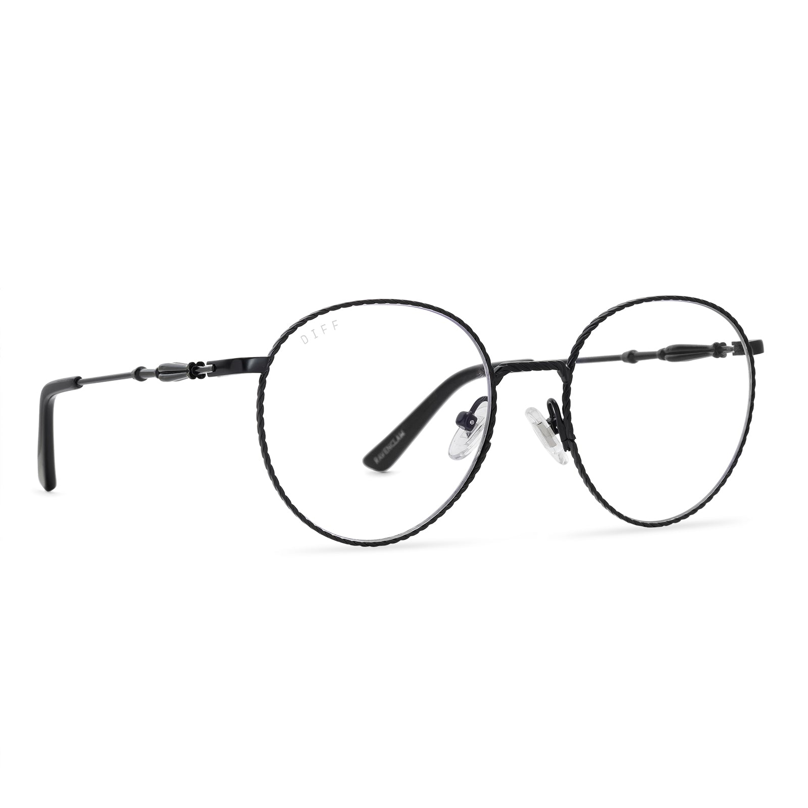 harry potter x diff eyewear ravenclaw round prescription glasses with a scholarly matte black metal frame angled view