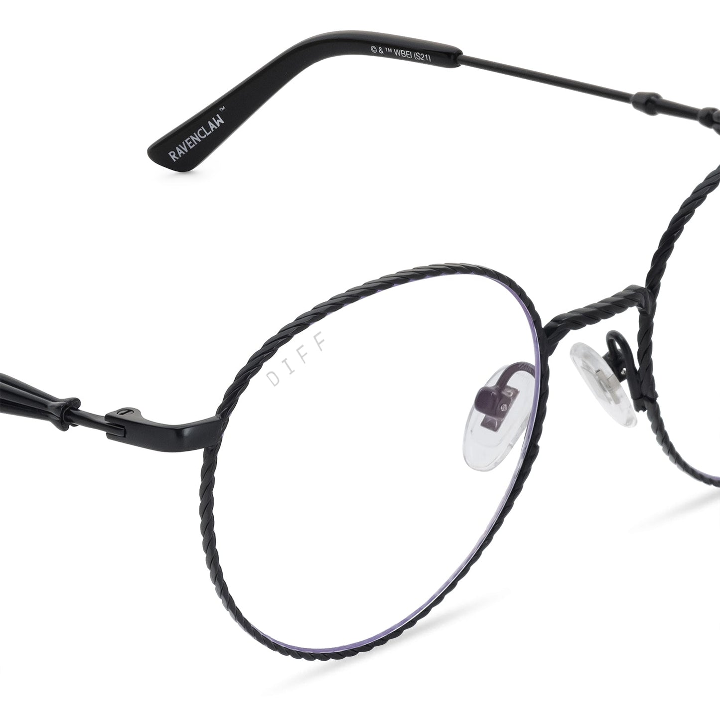 harry potter x diff eyewear ravenclaw round prescription glasses with a scholarly matte black metal frame detailed view
