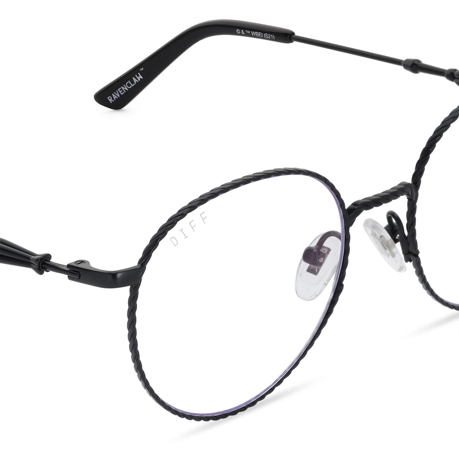 harry potter x diff eyewear ravenclaw round prescription glasses with a scholarly matte black metal frame detailed view