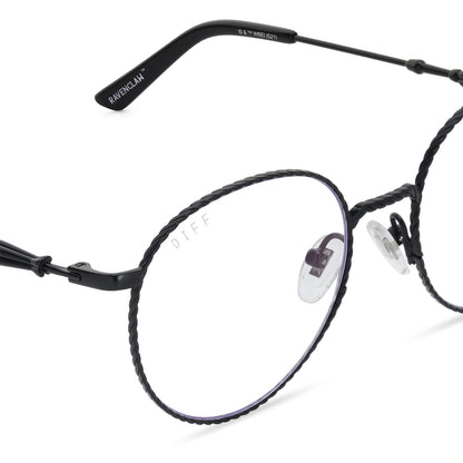 harry potter x diff eyewear ravenclaw round prescription glasses with a scholarly matte black metal frame detailed view