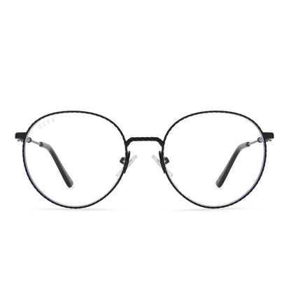 harry potter x diff eyewear ravenclaw round prescription glasses with a scholarly matte black metal frame front view