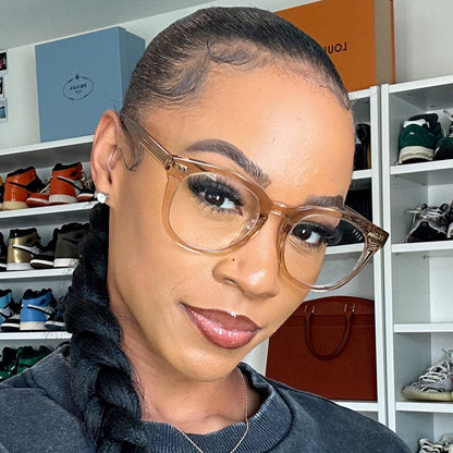 lifestyle - female wearing diff eyewear weston glasses with a vintage crystal frame front view