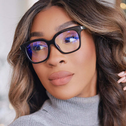 lifestyle - tinsleyerin wearing bella xs black glasses