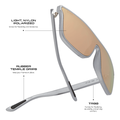 diff sport flash square sunglasses with a silver frame and peach mirror polarized lenses detailed information