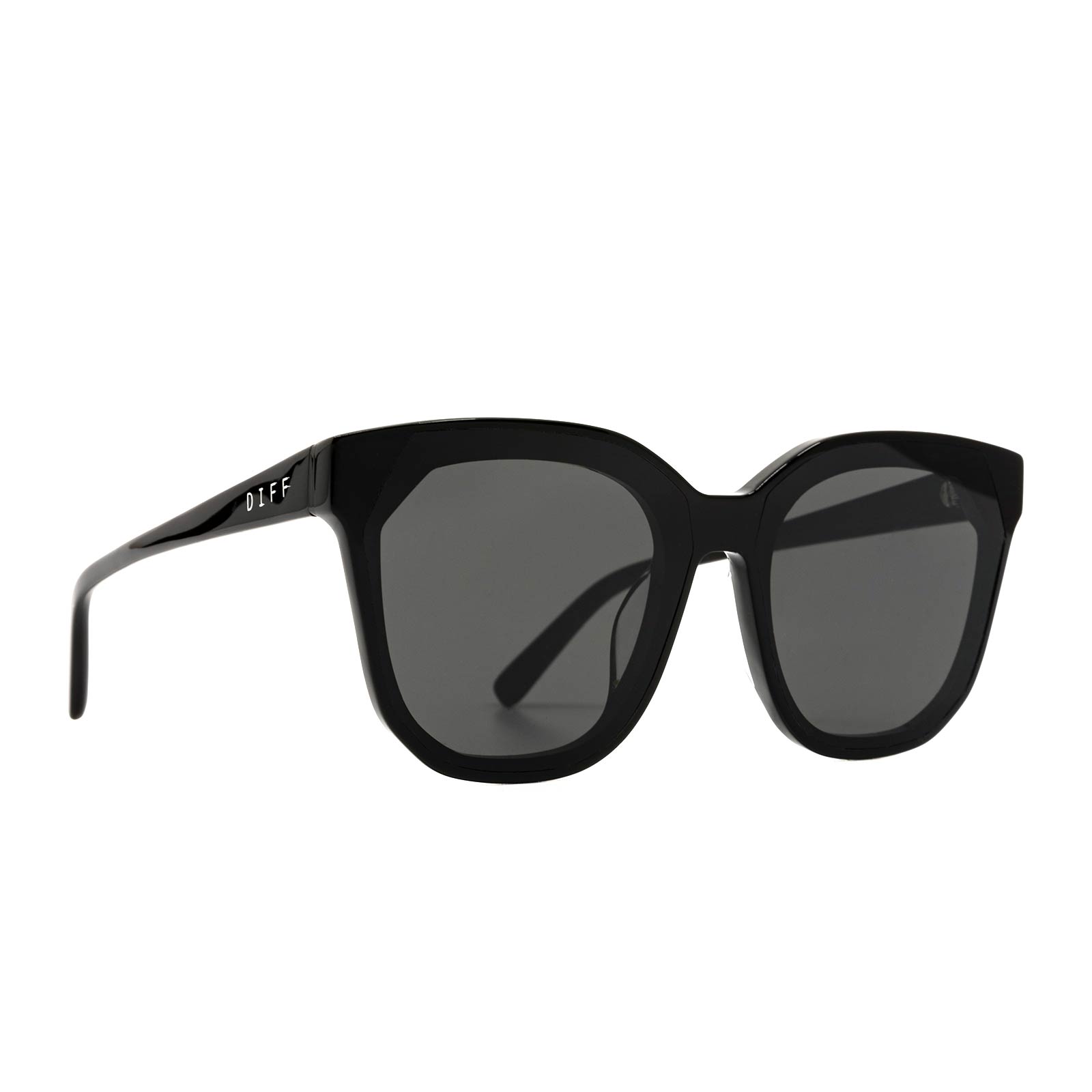 diff eyewear gia black frame grey lens angled view