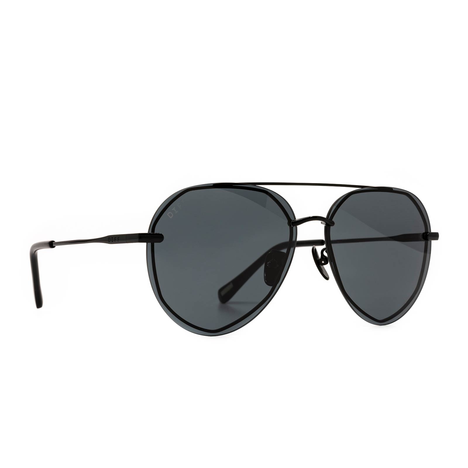 diff eyewear lenox aviator sunglasses with a black metal frame and grey lenses angled view