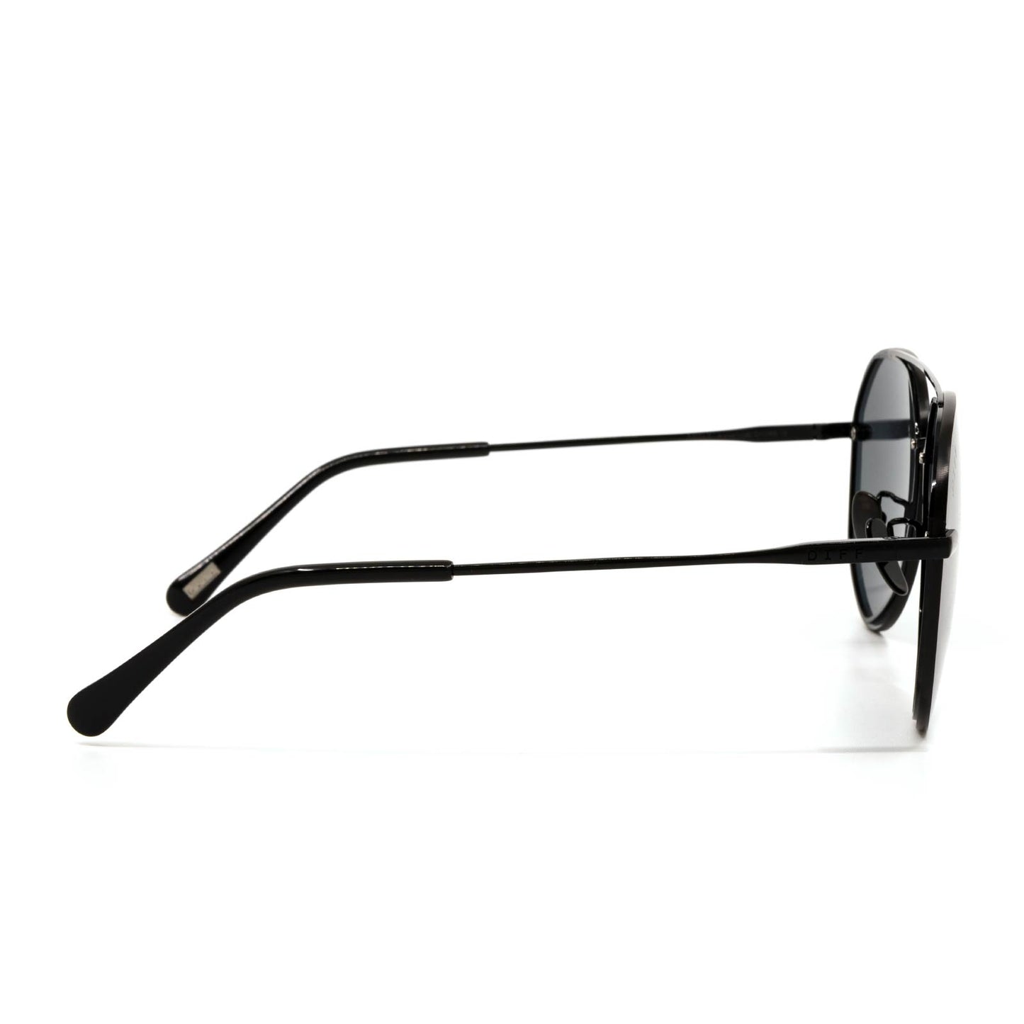 diff eyewear lenox aviator sunglasses with a black metal frame and grey lenses side view
