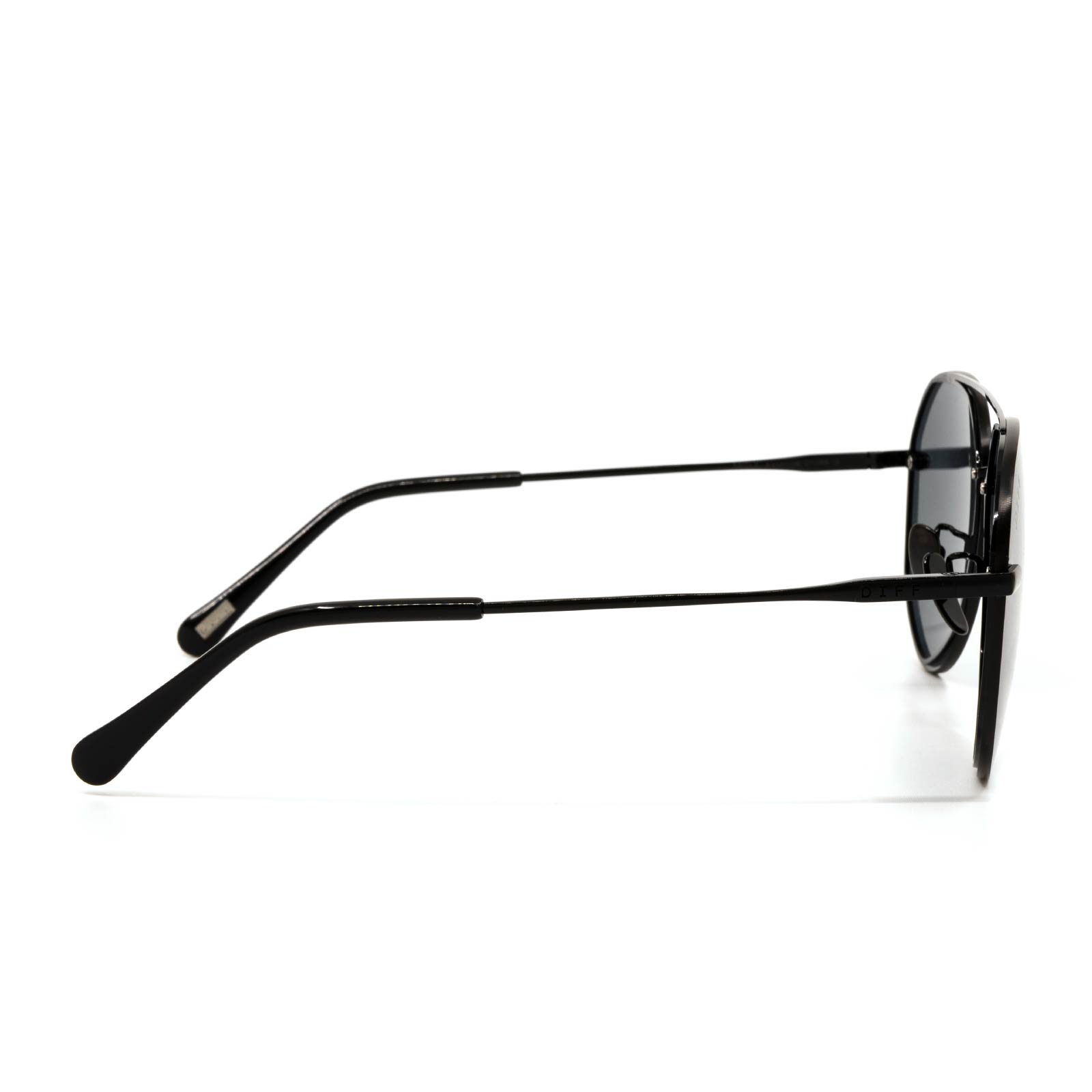diff eyewear lenox aviator sunglasses with a black metal frame and grey lenses side view