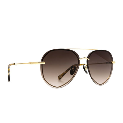 diff eyewear lenox gold frame sea tortoise tips and brown gradient lens sunglasses angled view