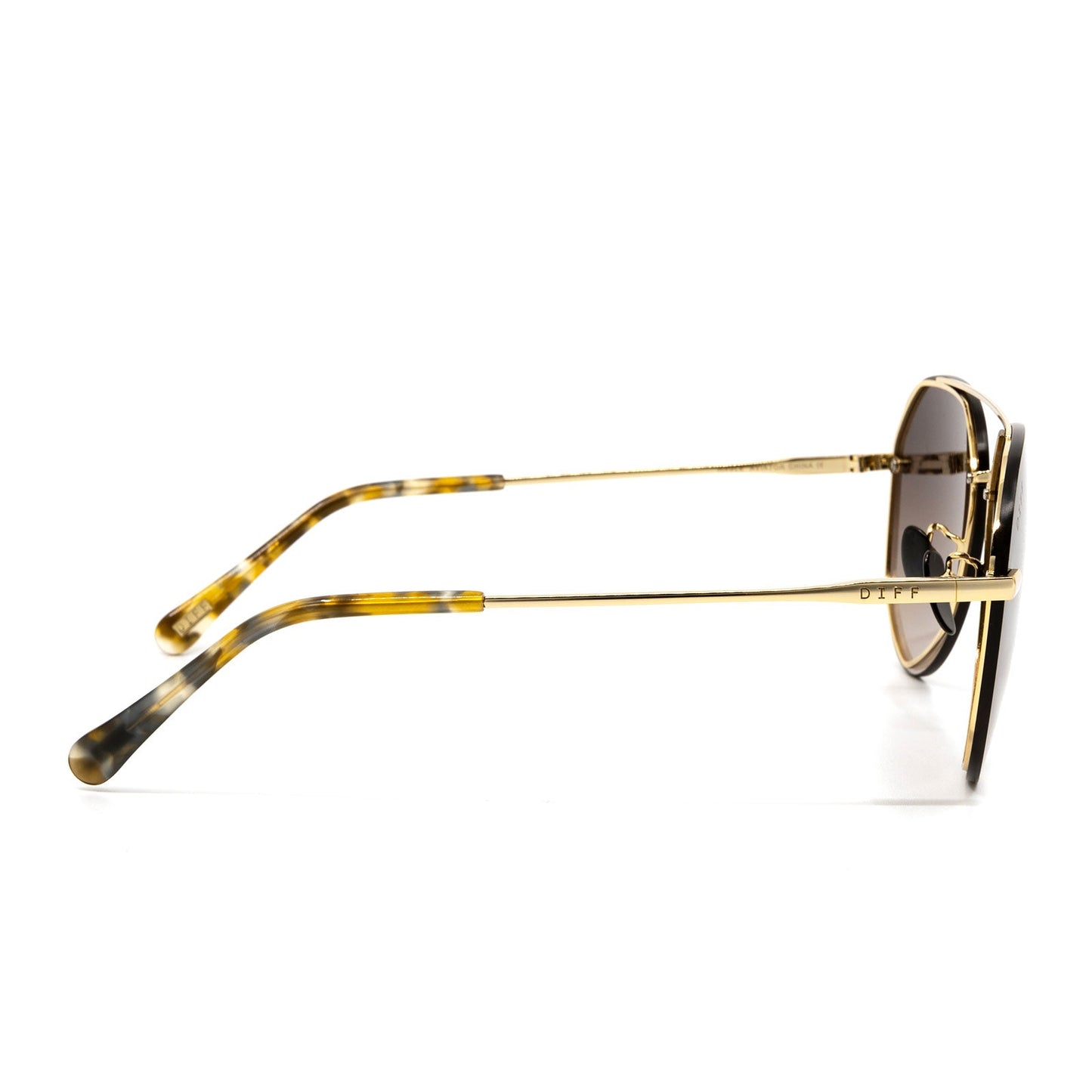 diff eyewear lenox gold frame sea tortoise tips and brown gradient lens sunglasses side view