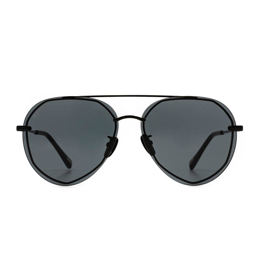 diff eyewear lenox aviator sunglasses with a black metal frame and grey lenses front view