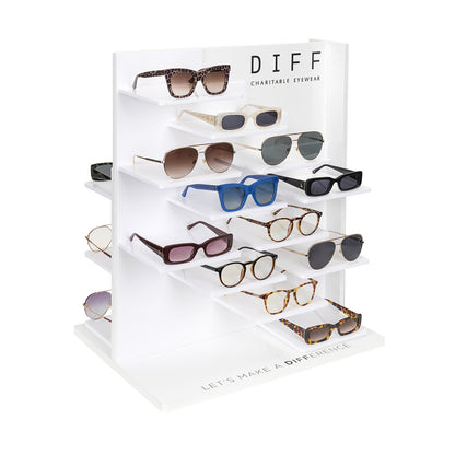 diff eyewear counter top display tower 24 merchandised view