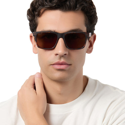 on model - male wearing diff eyewear gino xl square sunglasses with a rich tortoise acetate frame and brown polarized lenses front view