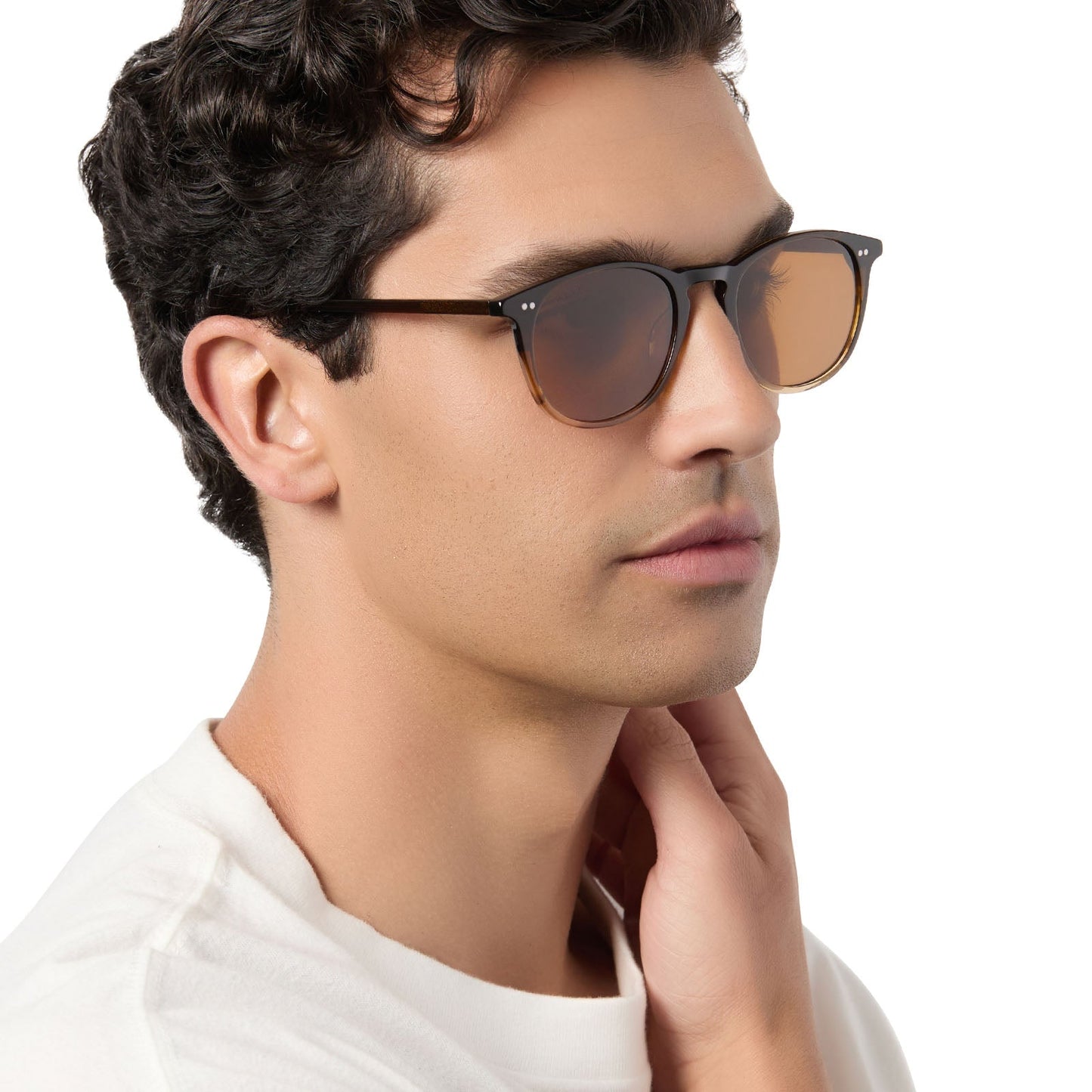 on model - male wearing diff eyewear jaxson xl square sunglasses with a mocha brown acetate frame and brown polarized lenses angled view