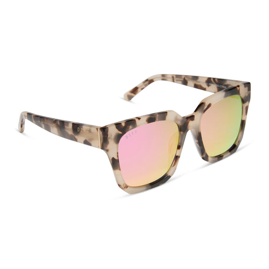 ARIANA - CREAM TORTOISE + PINK MIRROR SUNGLASSES