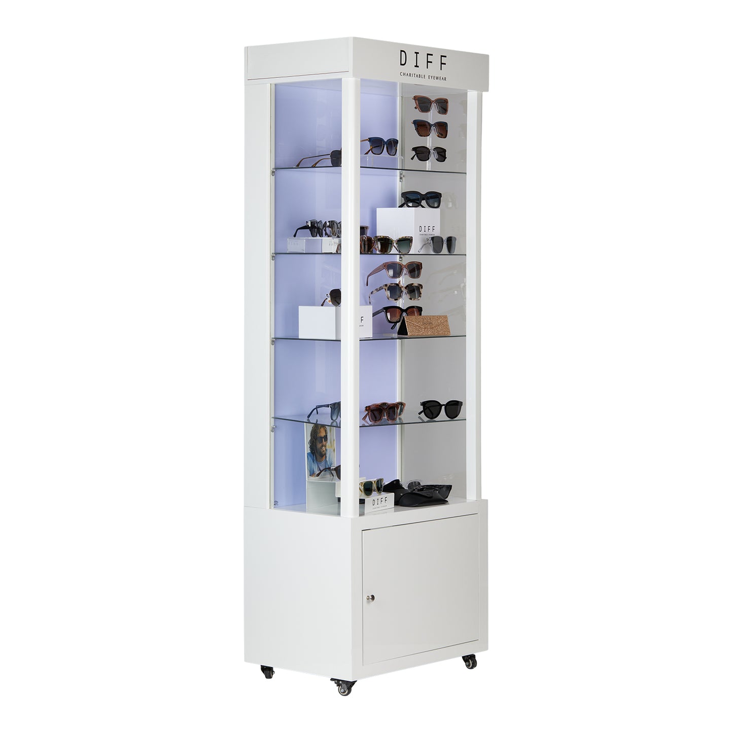 diff eyewear tower case 60 with merchandise angled view