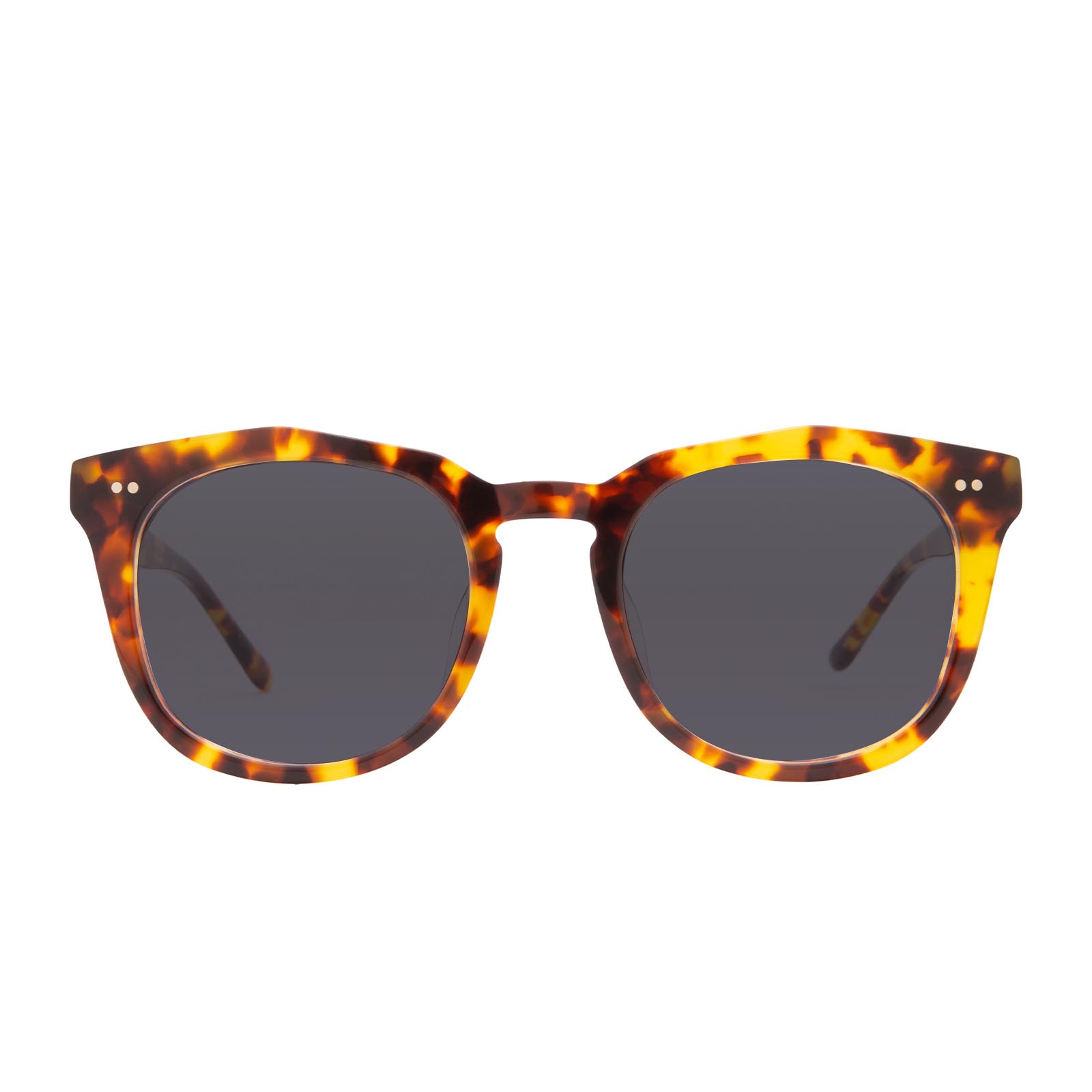 prescription sunglasses - diff eyewear weston round as a sunglasses with a amber tortoise acetate frame and grey prescription lenses front view
