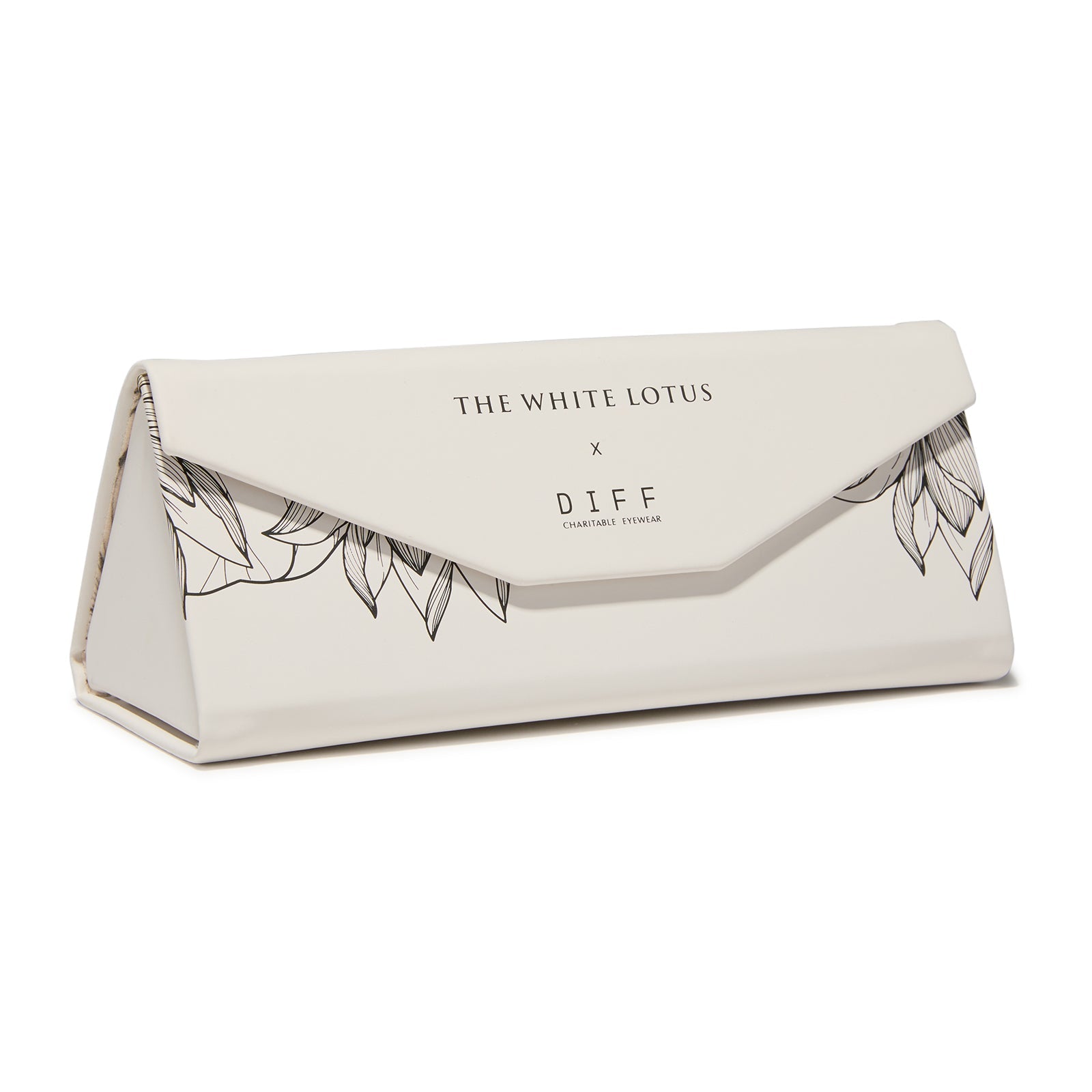 the white lotus x diff eyewear triangle case angled view