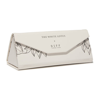 the white lotus x diff eyewear triangle case angled view