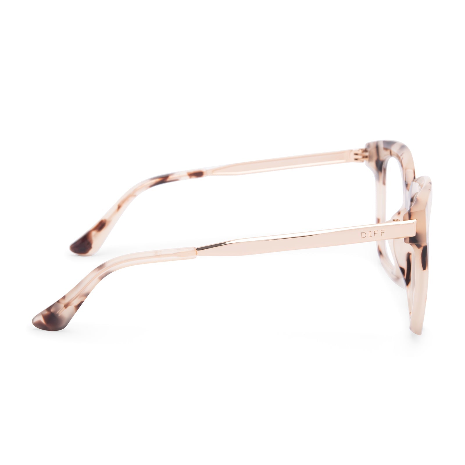 Bella eyeglasses with cream tortoise frames with blue light technology lens side view