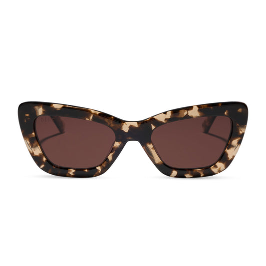 diff eyewear featuring the adriana cateye sunglasses with a espresso tortoise frame and brown polarized lenses front view