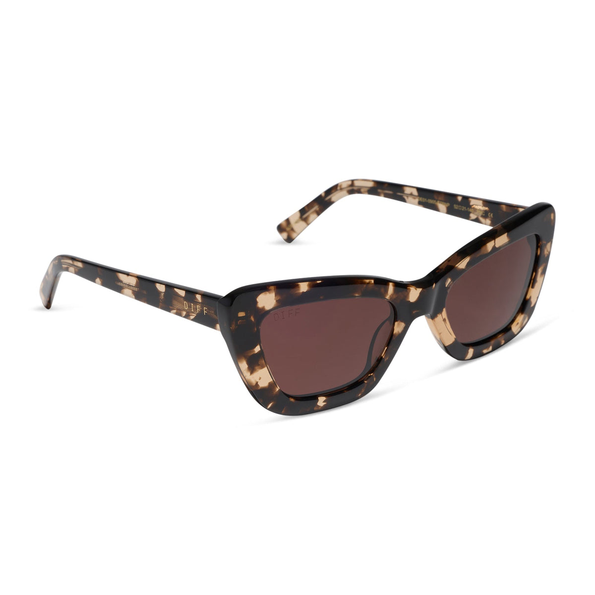 diff eyewear featuring the adriana cateye sunglasses with a espresso tortoise frame and brown polarized lenses angled view