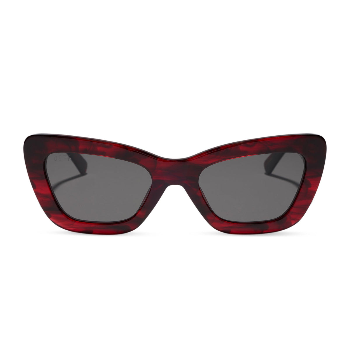 diff eyewear featuring the adriana cateye sunglasses with a rich red tortoise frame and grey lenses front view