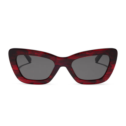 diff eyewear featuring the adriana cateye sunglasses with a rich red tortoise frame and grey lenses front view