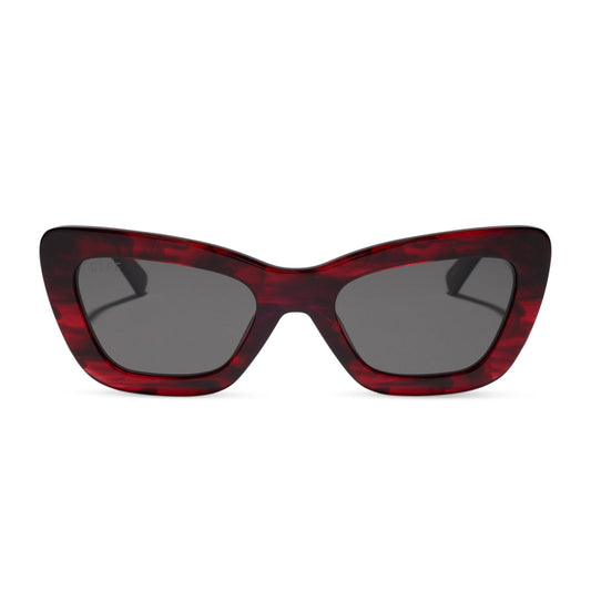 diff eyewear featuring the adriana cateye sunglasses with a rich red tortoise frame and grey lenses front view