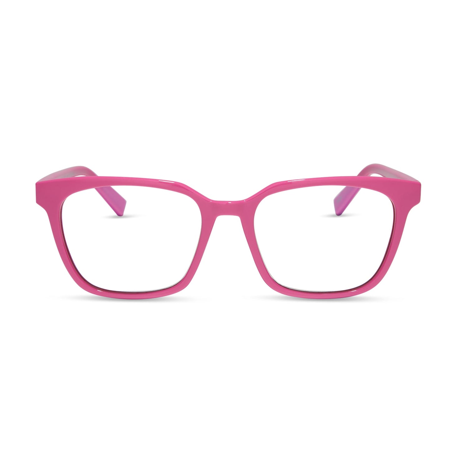 diff eyewear featuring the alex square blue light readers with a peony pink frame front view