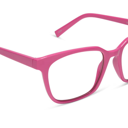 diff eyewear featuring the alex square blue light readers with a peony pink frame detailed view