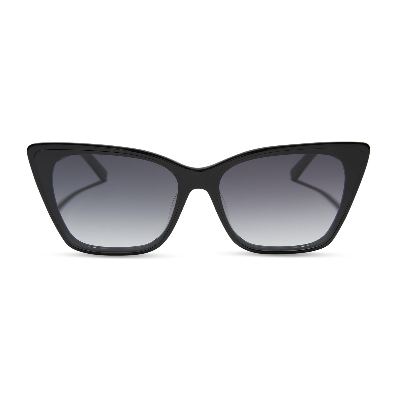 diff eyewear featuring the alina cat eye sunglasses with a black frame and grey gradient lenses front view