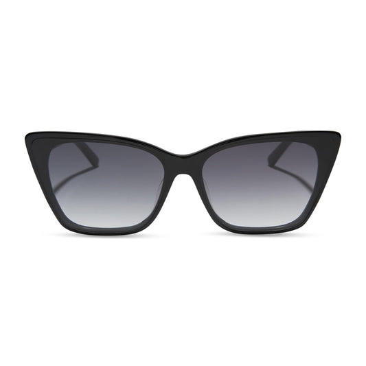 diff eyewear featuring the alina cat eye sunglasses with a black frame and grey gradient lenses front view