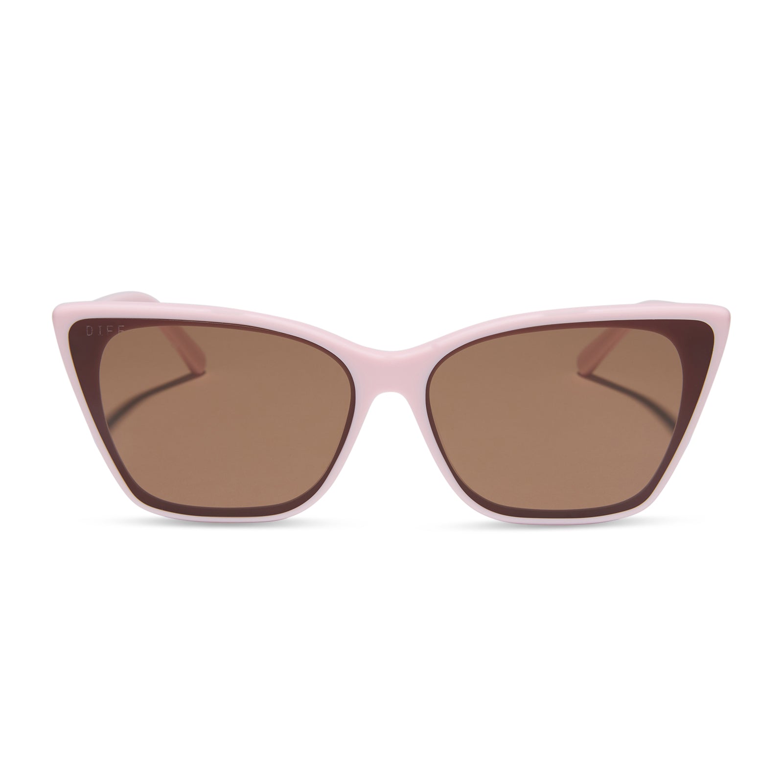 diff eyewear featuring the alina cat eye sunglasses with a powder pink frame and brown lenses front view