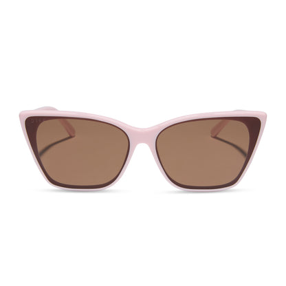 diff eyewear featuring the alina cat eye sunglasses with a powder pink frame and brown lenses front view