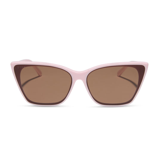 diff eyewear featuring the alina cat eye sunglasses with a powder pink frame and brown lenses front view