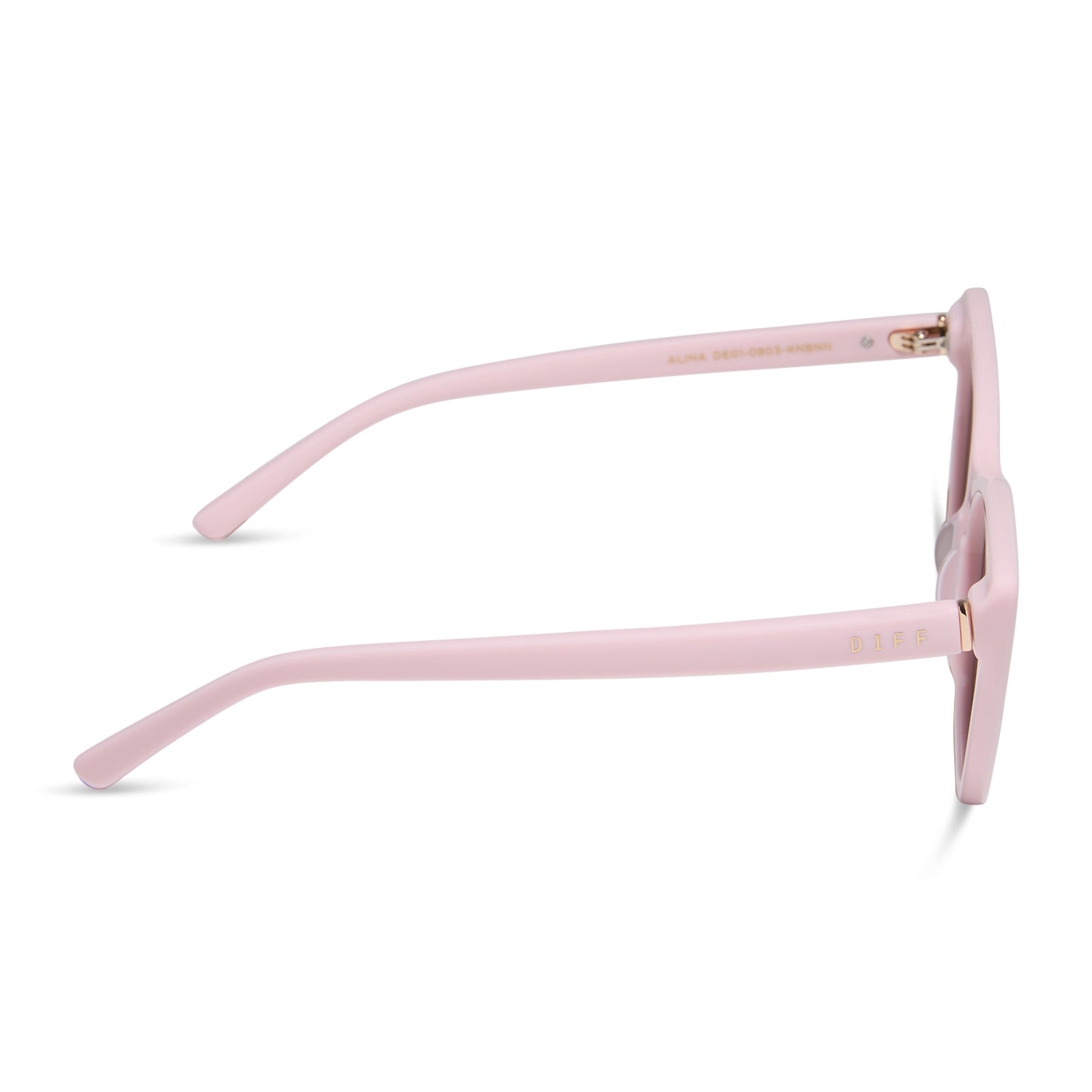 diff eyewear featuring the alina cat eye sunglasses with a powder pink frame and brown lenses side view