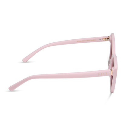 diff eyewear featuring the alina cat eye sunglasses with a powder pink frame and brown lenses side view